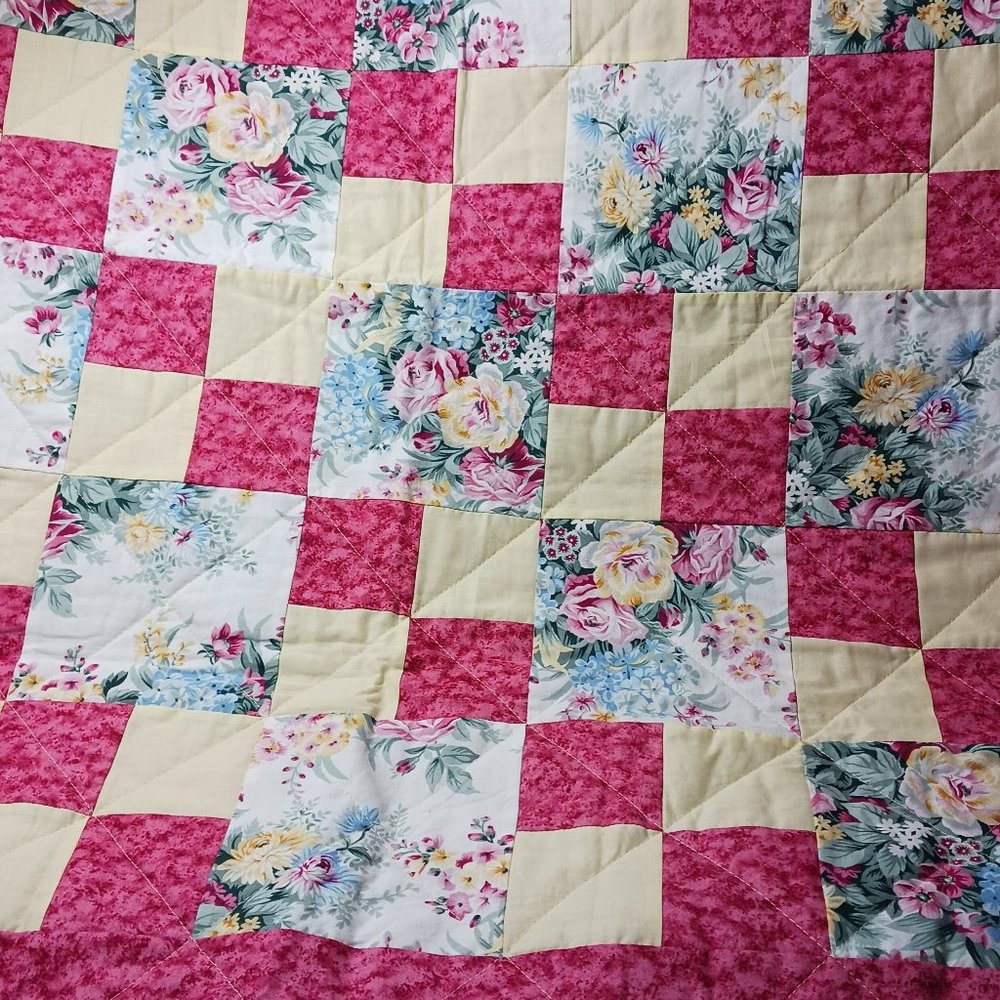 Beautiful Floral Lap Quilt Pinks and Yellow